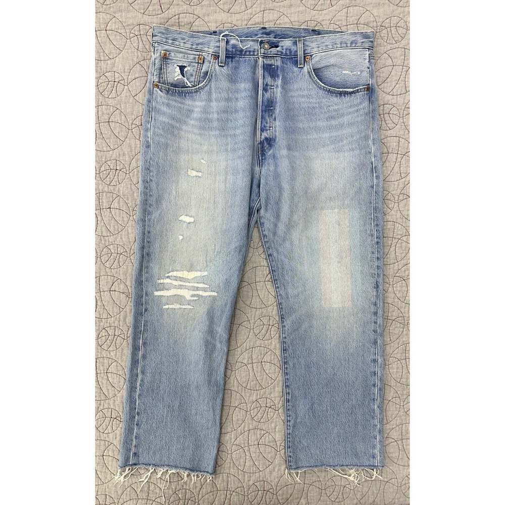 Levi's Premium 501' 93 Pride Denim Jeans Men's 38x32 Blue Distressed Straight